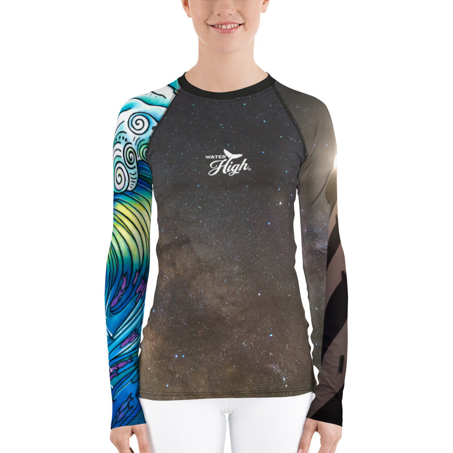Lighthouse Waves Women's Rash Guard - OBX Collection