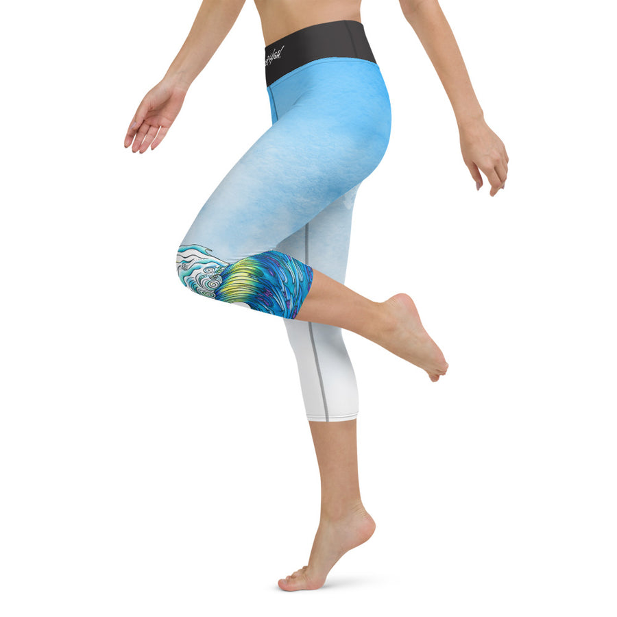 Watercolor Wave Yoga Capri Leggings