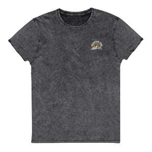 Mountain High Embroidered Denim Wash T-Shirt. Unisex